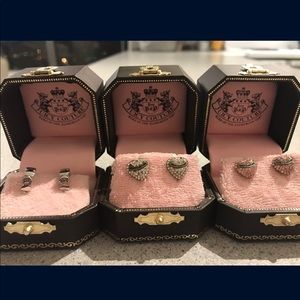 JUICY COUTURE set of 3 earrings. Two pave hearts and one heart hoops
